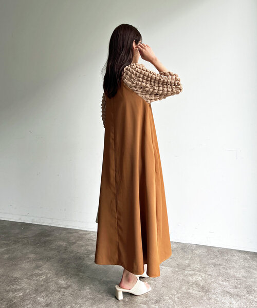 ワンピース CARAMEL GEO dress Chez toi（シェトワ） ワンピース ポップコーンスリーブワンピース