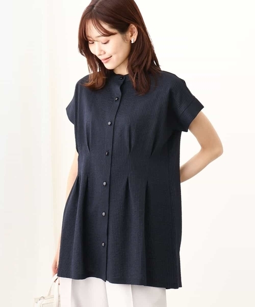 tシャツ サッカーストライプ ウエストタックカットソー/洗える レディース