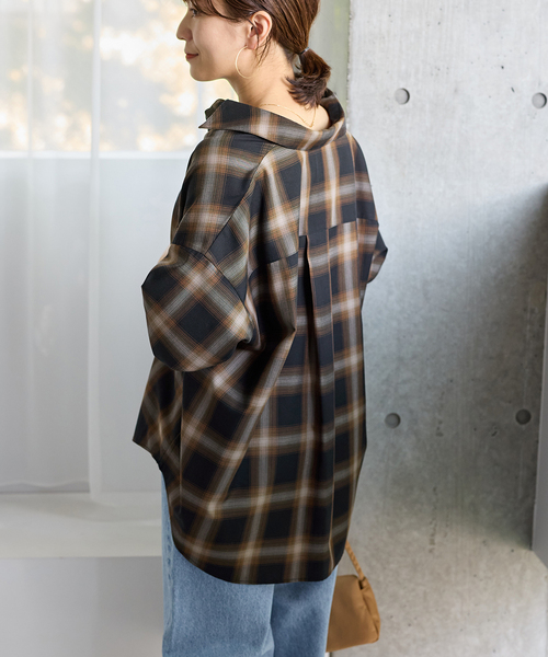 JOURNAL STANDARD◆24AW/ソフトチェッククロスシャツ/FREE/ポリエステル/GRY/チェック/24-050-400-7110-3-0 JOURNAL STANDARD シャツ ブラウス ソフトチェッククロスシャツ
