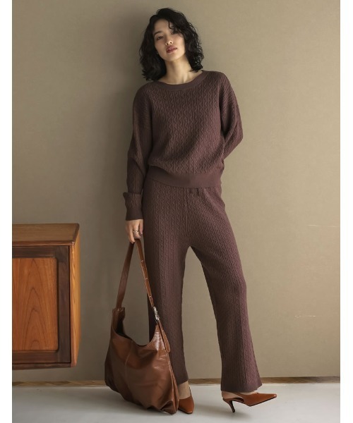 Re:EDIT（リエディ） パンツ 「低身長サイズ有」ケーブルニットパンツ