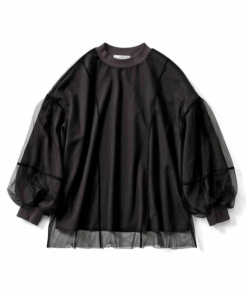 tシャツ ＩＥＤＩＴ　一枚で着映える　チュールを重ねたカットソートップス レディース IEDIT tシャツ IEDIT 一枚で着映える チュールを重ねた