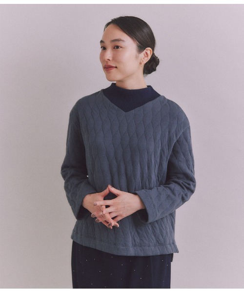 Military Quilted Jacquardリブボトルネック プルオーバー レディース