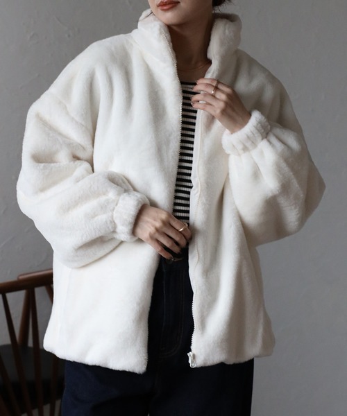 Fizz（フィズ） ブルゾン アウター フェイクファー スタンドカラー