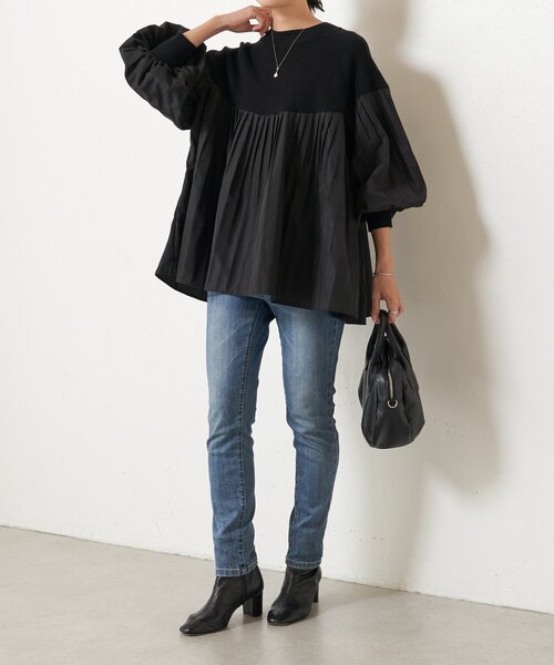 BEARDSLEY ブラウス シャツ ニットコンビプリーツプルオーバー