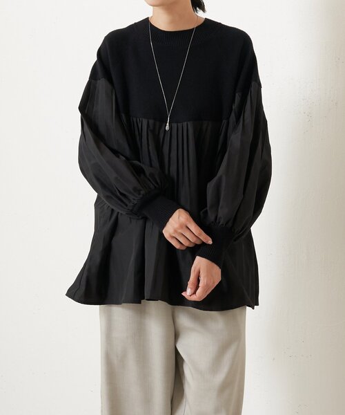 BEARDSLEY ブラウス シャツ ニットコンビプリーツプルオーバー