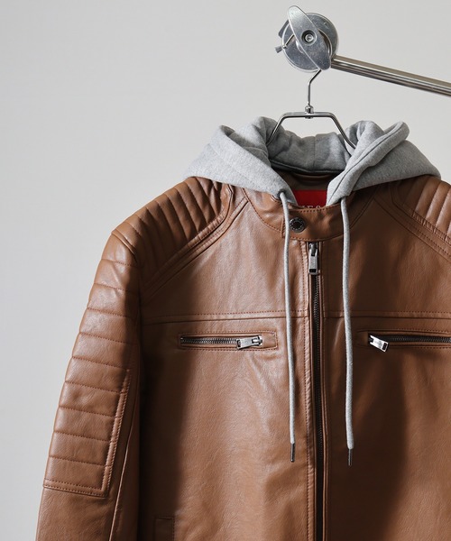 GUESS（ゲス） ブルゾン アウター GUESS DAVID HOODED PU PUジャケット