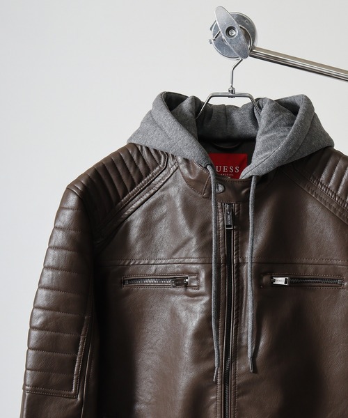 GUESS（ゲス） ブルゾン アウター GUESS DAVID HOODED PU PUジャケット