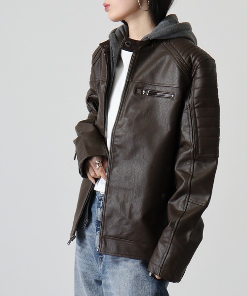 GUESS（ゲス） ブルゾン アウター GUESS DAVID HOODED PU PUジャケット