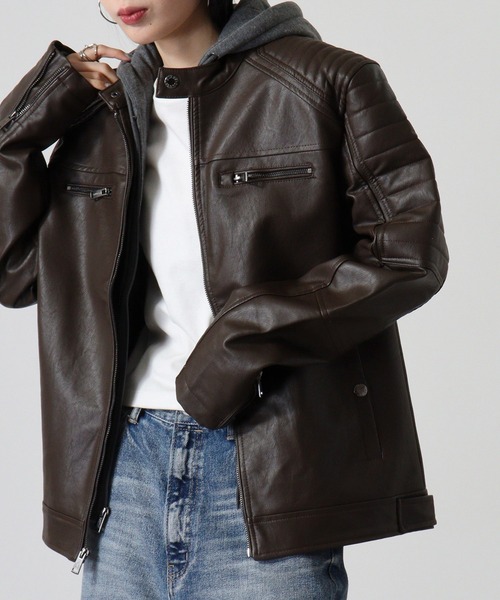 GUESS（ゲス） ブルゾン アウター GUESS DAVID HOODED PU PUジャケット