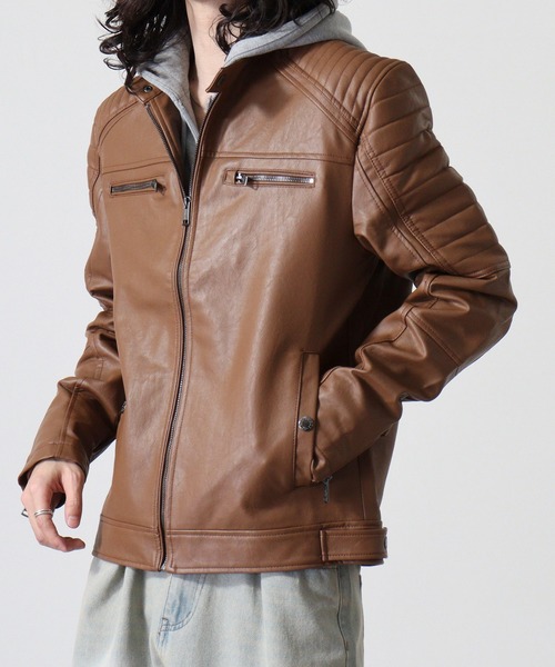 GUESS（ゲス） ブルゾン アウター GUESS DAVID HOODED PU PUジャケット