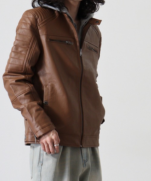 GUESS（ゲス） ブルゾン アウター GUESS DAVID HOODED PU PUジャケット