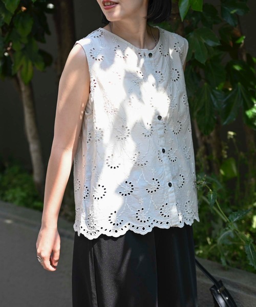 CADUNE◆ノースリーブブラウス/38/コットン/GRY/71315330 CADUNE(カデュネ) / ノースリーブブラウス/38/コットン/GRY
