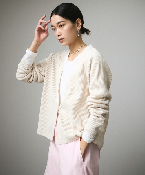 SALON adam et rope クリーミーコットンカーディガン SALON adam et rope' カーディガン Vネックカーディガン