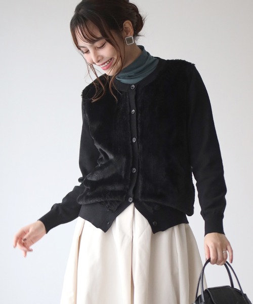 カーディガン 着映えランチ服エコファーカーデ レディース