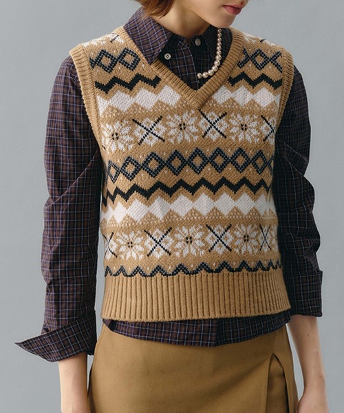 ベスト ジレ フェアアイル柄 ショートニットベスト FD24S380「Fano