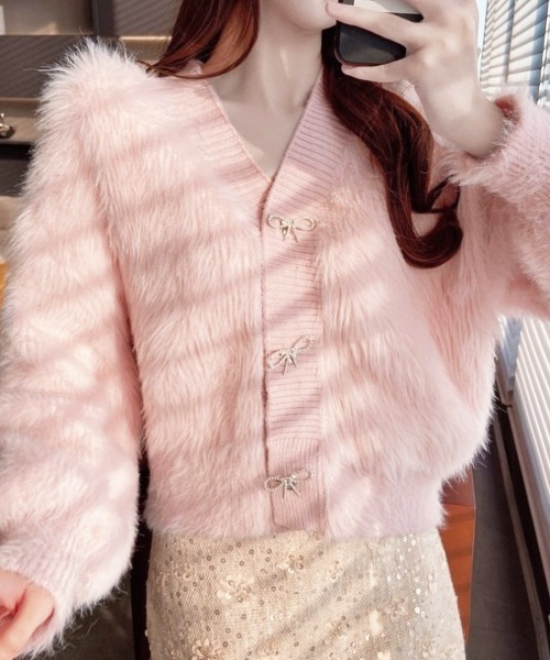 カシミヤシャギーコンパクトカーディガン Amazon | [ミースロエ] シャギーコンパクトニットカーデ