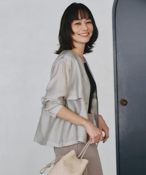 極美品◎24SS ICB トープ リヨセルナイロンワッシャー ノーカラーブルゾン 極美品◎24SS ICB トープ リヨセルナイロンワッシャー ノー