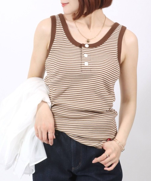 Healthknit（ヘルスニット） タンクトップ ノースリーブ ボーダー