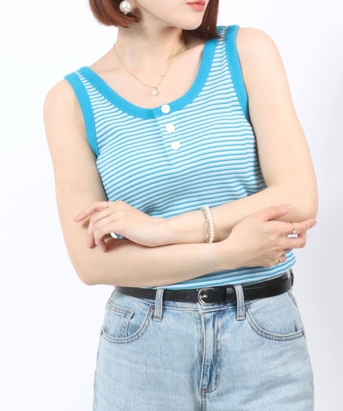 Healthknit（ヘルスニット） タンクトップ ノースリーブ ボーダー