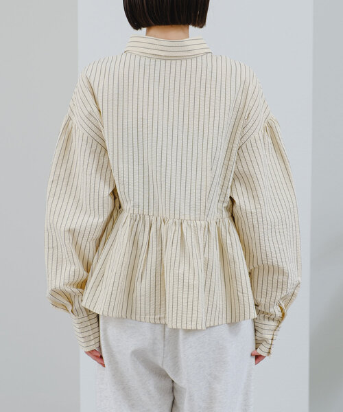ブラウス シャツ ストライプペプラムブラウス / 579948 レディース Elura ブラウス シャツ ストライプペプラムブラウス / 579948
