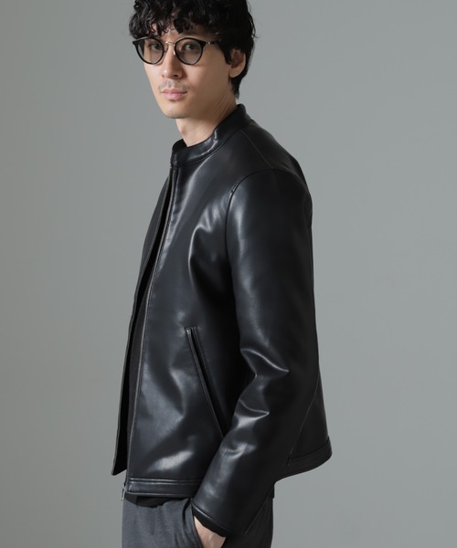 nano&co ナノユニバース ブラックレザージャケット NANO universe（ナノ・ユニバース） ジップアップブルゾン M ブラック