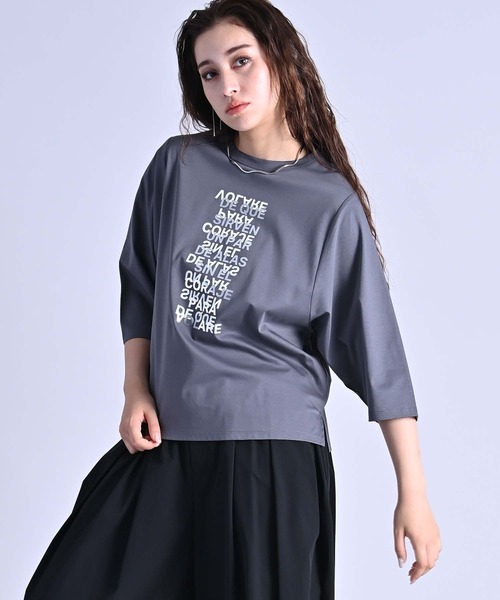 tシャツ ポイント箔プリントTシャツ レディース