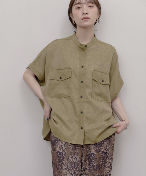 ブラウス シャツ バイオ加工 フレンチスリーブシャツ レディース