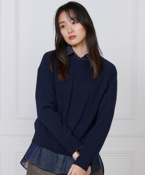 【美品✨】 EVERYDAY I LIKE. カシミヤ混　ケーブルニット　紺色 美品 カシミヤ混 組曲 ケーブルニット セーター ウォッシャブル サイズ