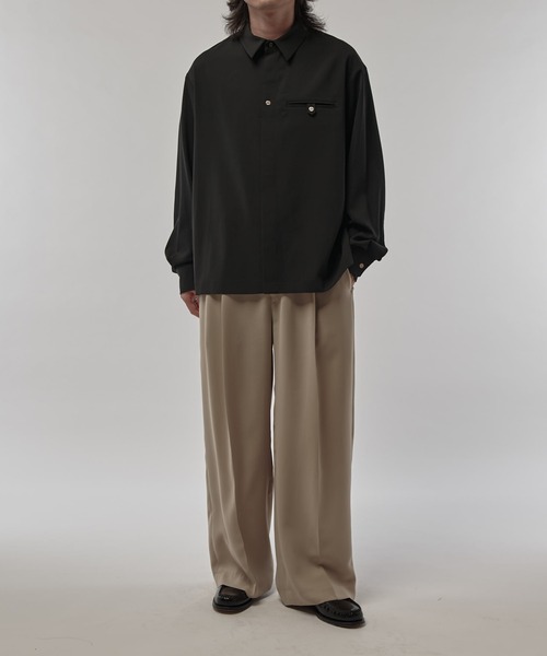 クルニ25aw 白シャツ CULLNI クルニ Layerd Rib Embroidery Patch Sleeve Pullover(25AW