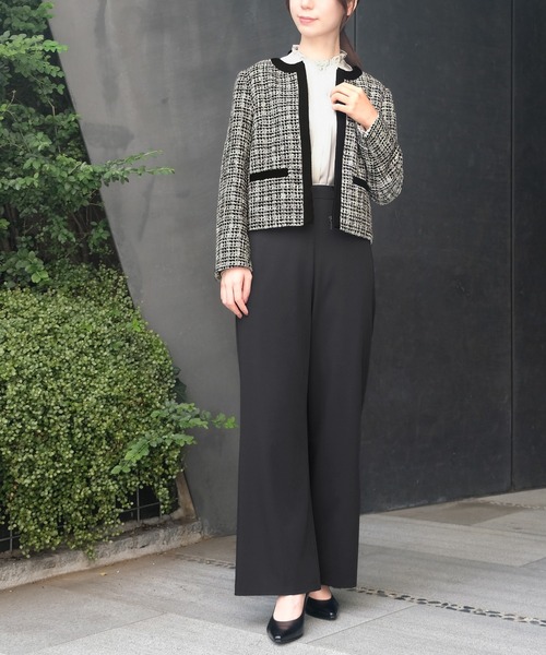 スラックス パンツ ドライギャバ_イージーセミフレアパンツ レディース