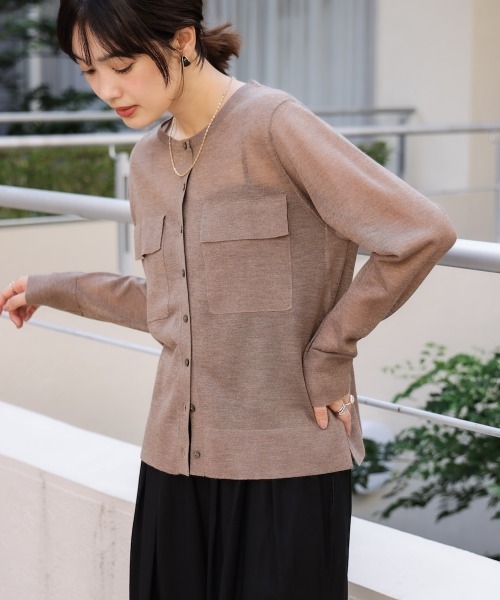 Bou Jeloud（ブージュルード） カーディガン 胸フラップポケットシアー