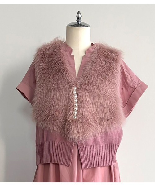 【新品】GALENA ファー ツイード ドッキング ベスト 異素材 ジレ 現行 新品】GALENA ファー ツイード ドッキング ベスト 異素材 ジレ
