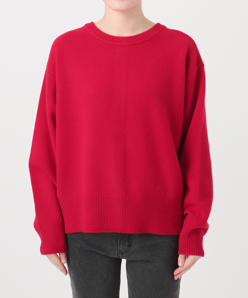 極美品 レリューム ウールカシミヤクルーネック　カーディガン レッド 2024 極美品 レリューム ウールカシミヤクルーネック カーディガン レッド