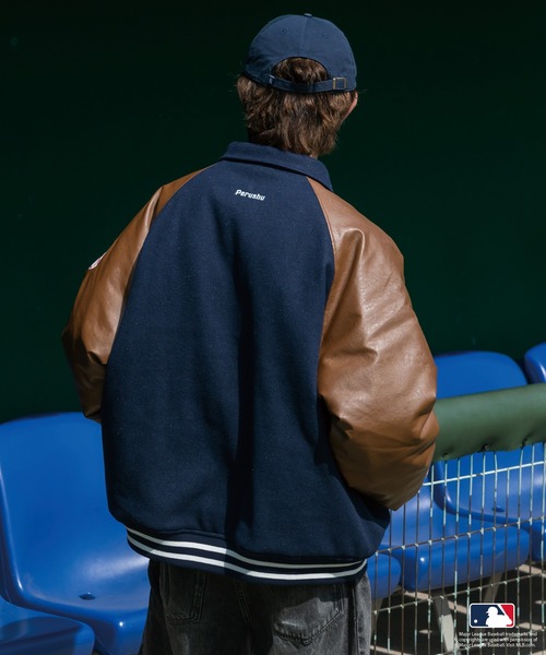 Perushu スタジャン「MLBコラボ」 LARGE ネイビー メンズ : ZOZOTOWN