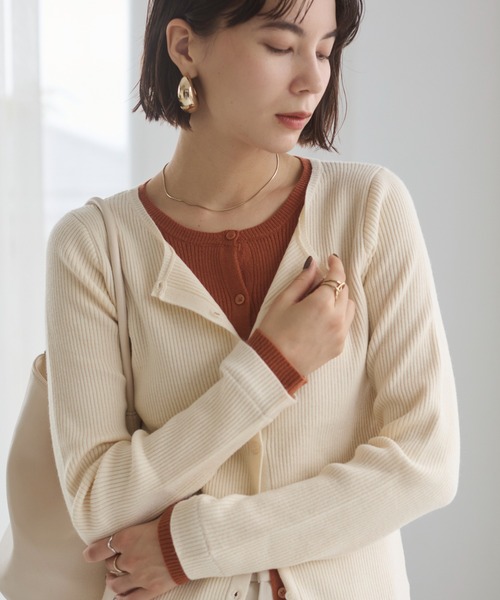 ANGIE カーディガン フェイクレイヤード 配色ニット カーディガン