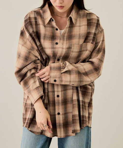 NAVY シャツ オンブレチェック切り替えネルシャツ メンズ レディース