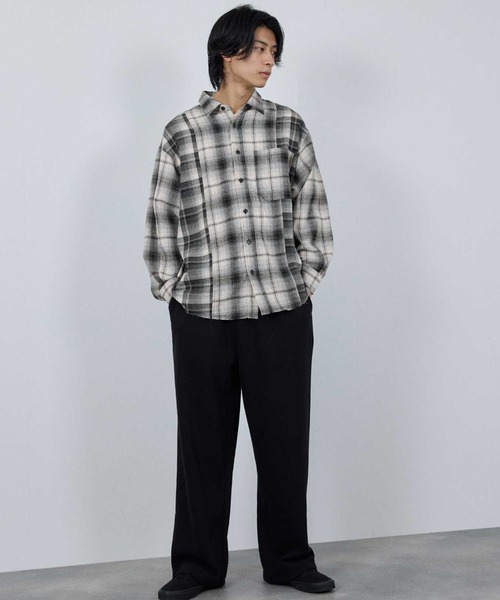 NAVY シャツ オンブレチェック切り替えネルシャツ メンズ レディース