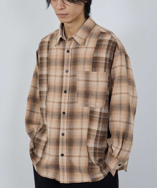 NAVY シャツ オンブレチェック切り替えネルシャツ メンズ レディース