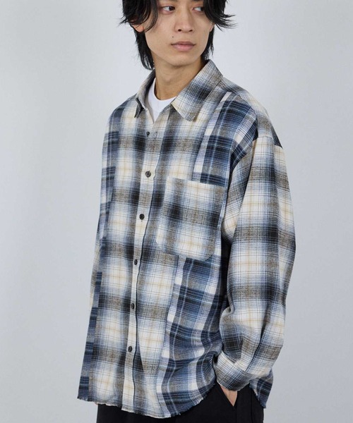 NAVY シャツ オンブレチェック切り替えネルシャツ メンズ レディース