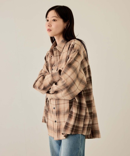 NAVY シャツ オンブレチェック切り替えネルシャツ メンズ レディース