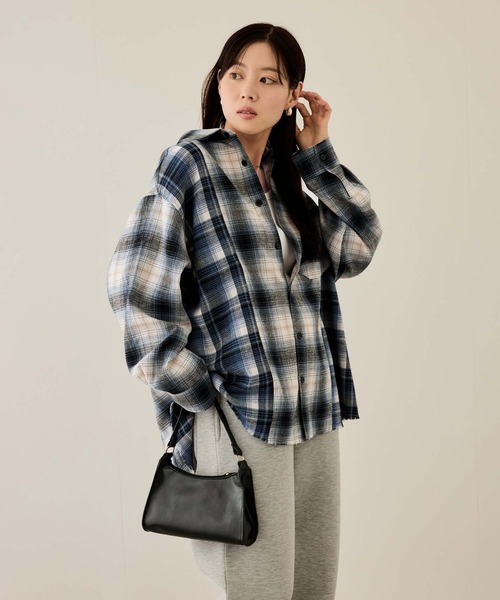 NAVY シャツ オンブレチェック切り替えネルシャツ メンズ レディース