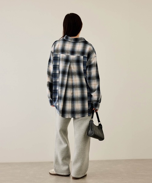 NAVY シャツ オンブレチェック切り替えネルシャツ メンズ レディース