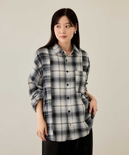 NAVY シャツ オンブレチェック切り替えネルシャツ メンズ レディース