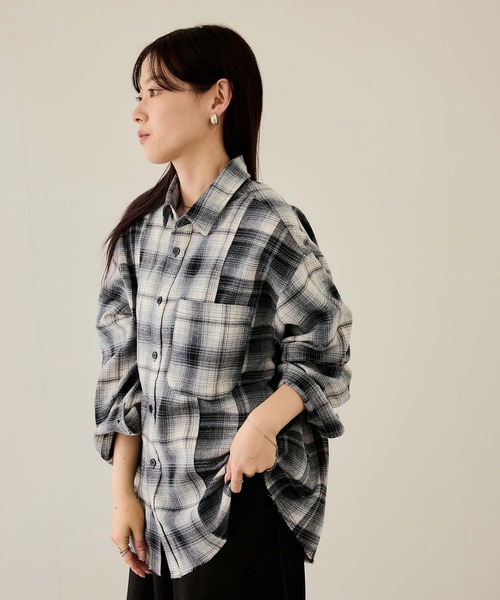 NAVY シャツ オンブレチェック切り替えネルシャツ メンズ レディース