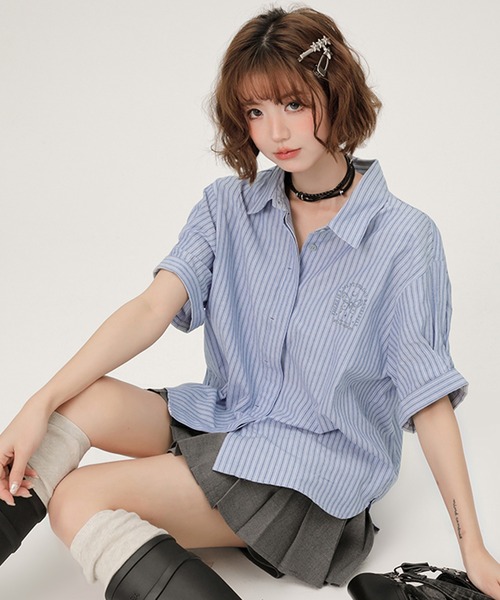 「c.u.l」 半袖シャツ M ブルー レディース_画像2