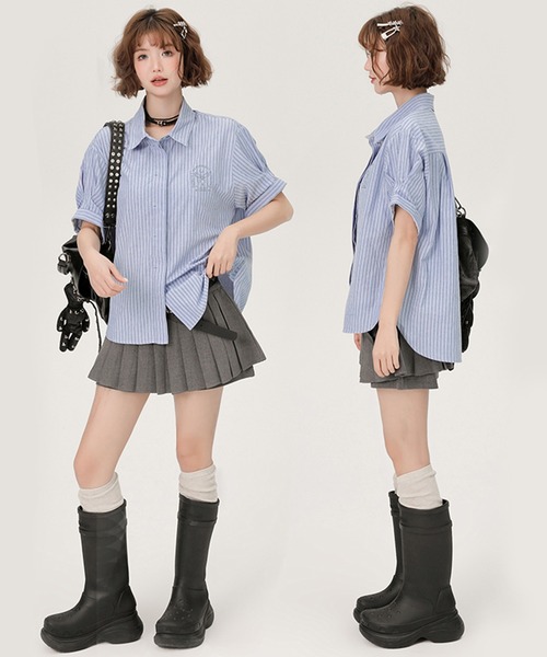 「c.u.l」 半袖シャツ M ブルー レディース_画像5
