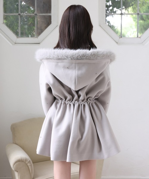 one after another NICE CLAUP ノーカラーコート コート ビジュー付き