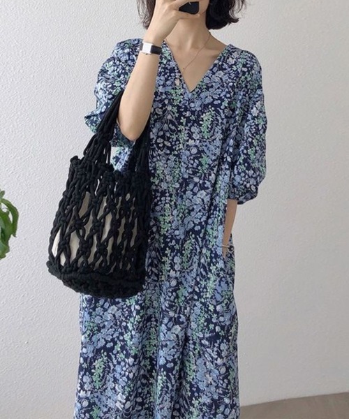 「CADBURY」 半袖ワンピース LARGE ブルー レディース_画像2