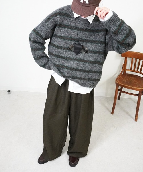 【コーザノストラ】新品 バイカラーニットセーター ウール 日本製 ドロショル gossara（ゴサラ） ニット セーター ボーダールーズニット レディース