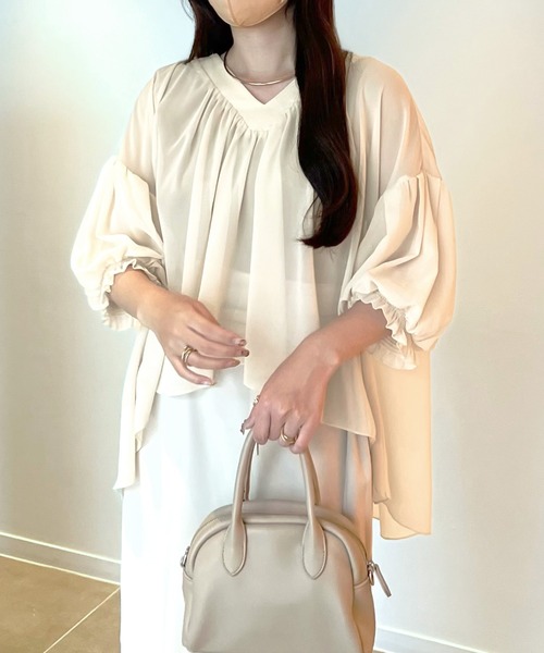 「junoah」 7分袖ブラウス X-LARGE クリーム レディース_画像4